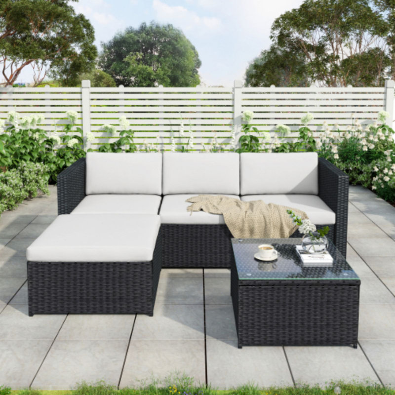 3PCS Garden Corner Sofa Rattan Garden Furniture Patio Set Garden Entertaining Set Garden Rattan Furniture Lounge Set