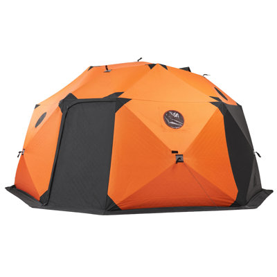 Tente de pêche sur glace Pop-Up pour 8 à 10 personnes, abri isolé de 158 x 169 x 92, bidon de pêche d'hiver avec une surface de 153 pieds carrés, tissu durable à 4 couches 600D, conception de moyeu portable avec ancrages, cordes et sac de transport
