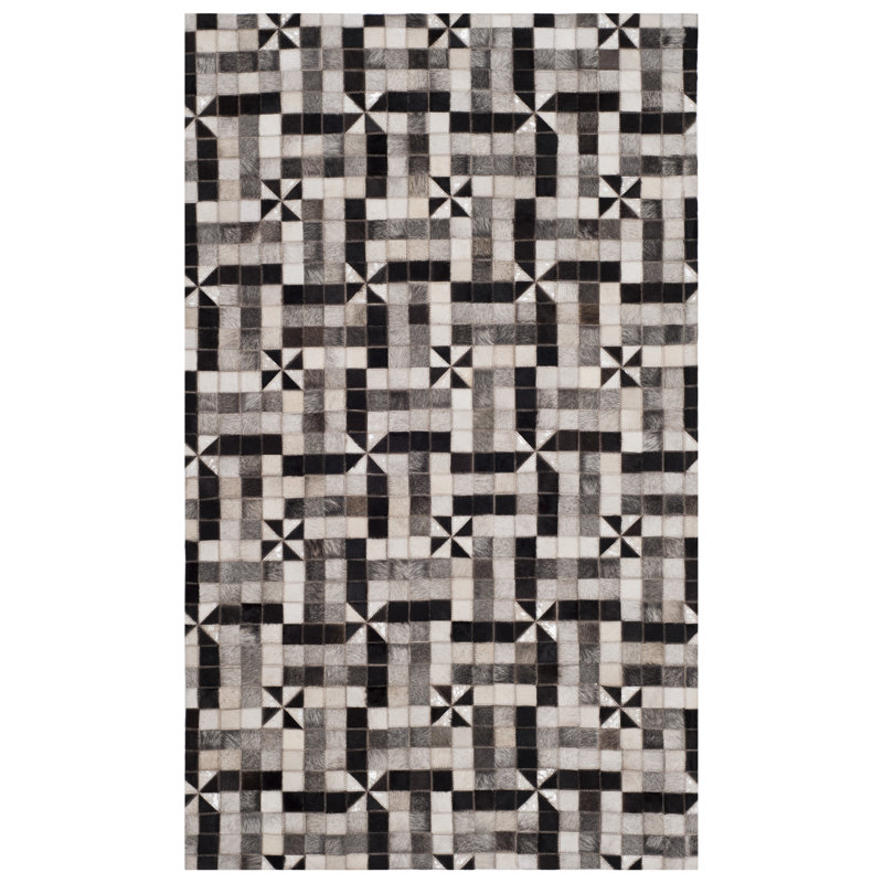 Patricio Studio Leather Hand Woven Leather Geometric Rug, Rectangle 5' x 8'