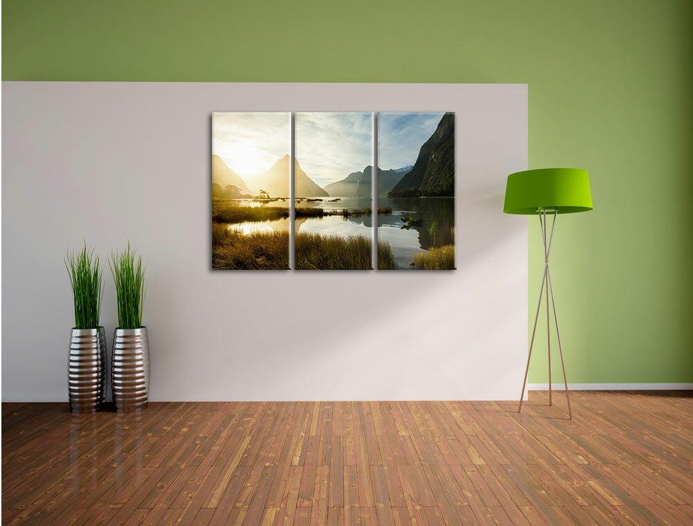 3-tlg. Leinwandbild-Set „Milford Sound Neuseeland“, Fotodruck