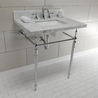 Kingston Brass Edwardian 30-Inch Carrara Marble Console Sink with Brass Legs (8-Inch, 3-Hole)