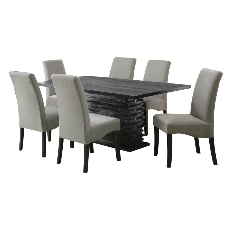 Pedestal Dining Set in Black and Gray, 7