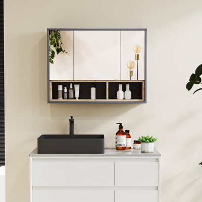Armoire à pharmacie murale avec miroir, gris