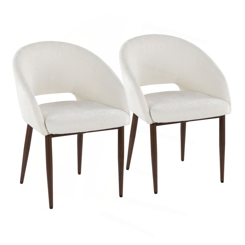 Chaise en métal et tissu noyer, Blanc cassé, Noyer