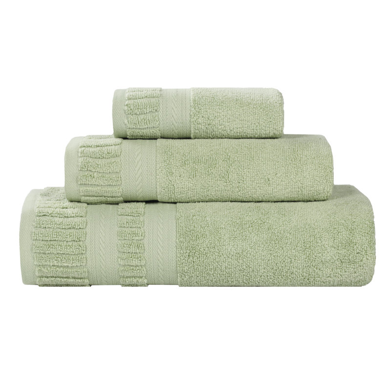 Ensemble de serviettes en coton doux à densité moyenne Venice Zero Twist, Vert, 3 Piece Towel Set