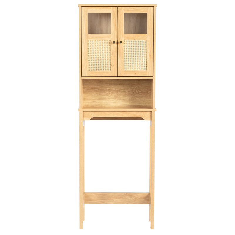 Over The Toilet Storage Cabinet with Double Doors and Adjustable Shelf, Natural