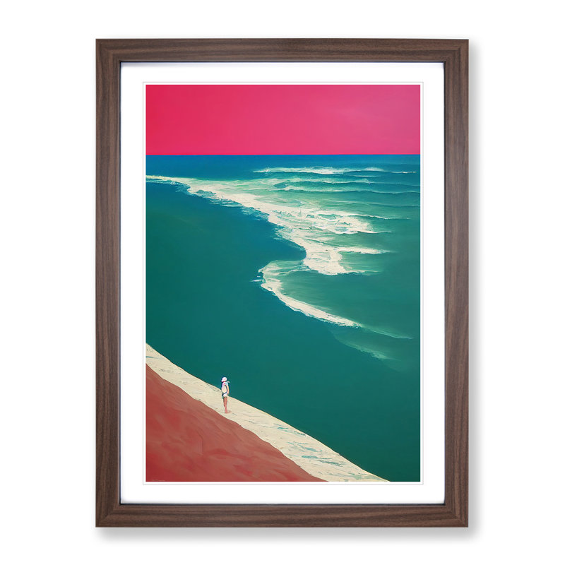 Alone On The Beach - Wall Art, 48cm H x 36cm W, Walnut Framed Paper, White