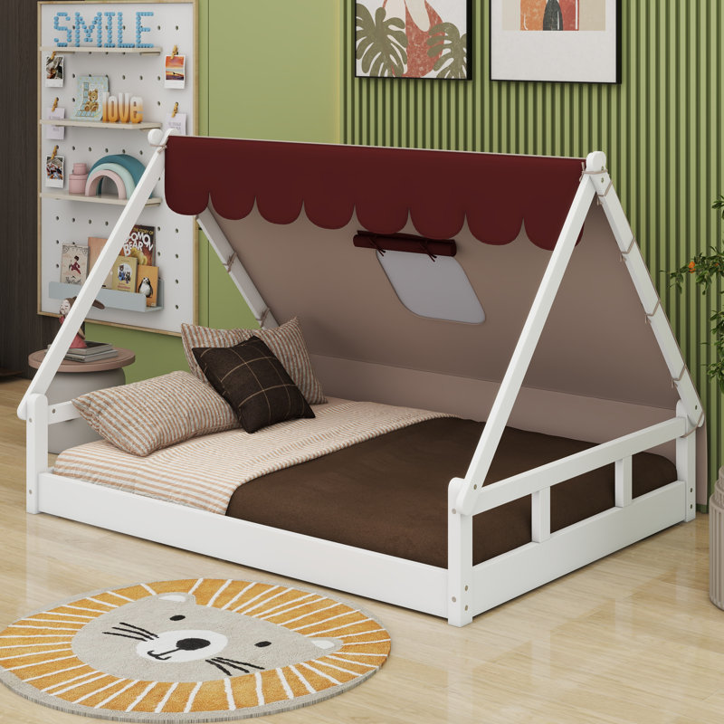 Lit-tente en bois avec tissu pour enfants Keyshia, Blanc/brun