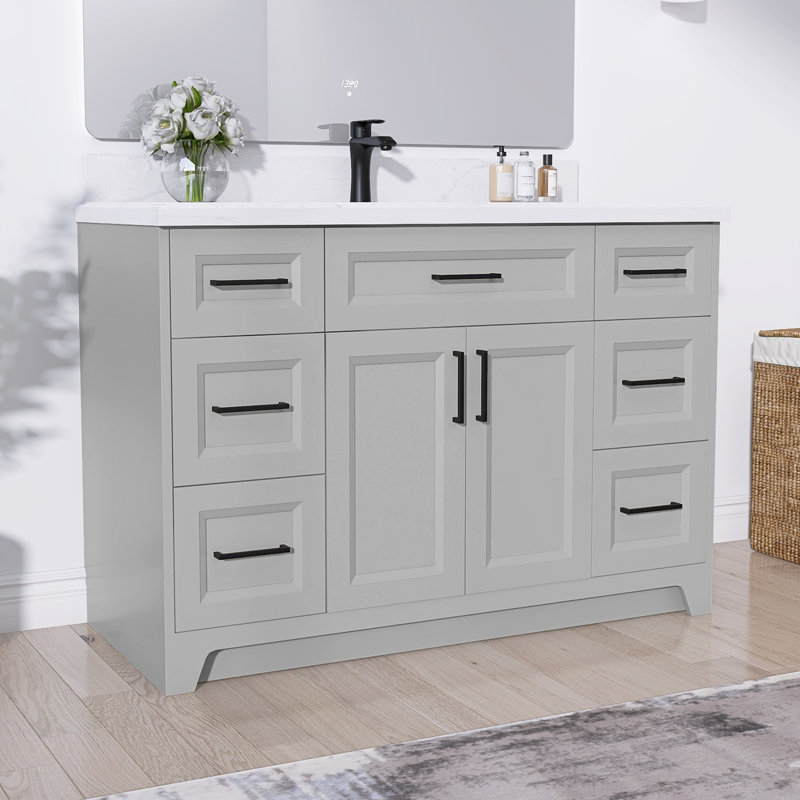 Base de meuble-lavabo simple en bois massif de 48 po seulement, Gris clair