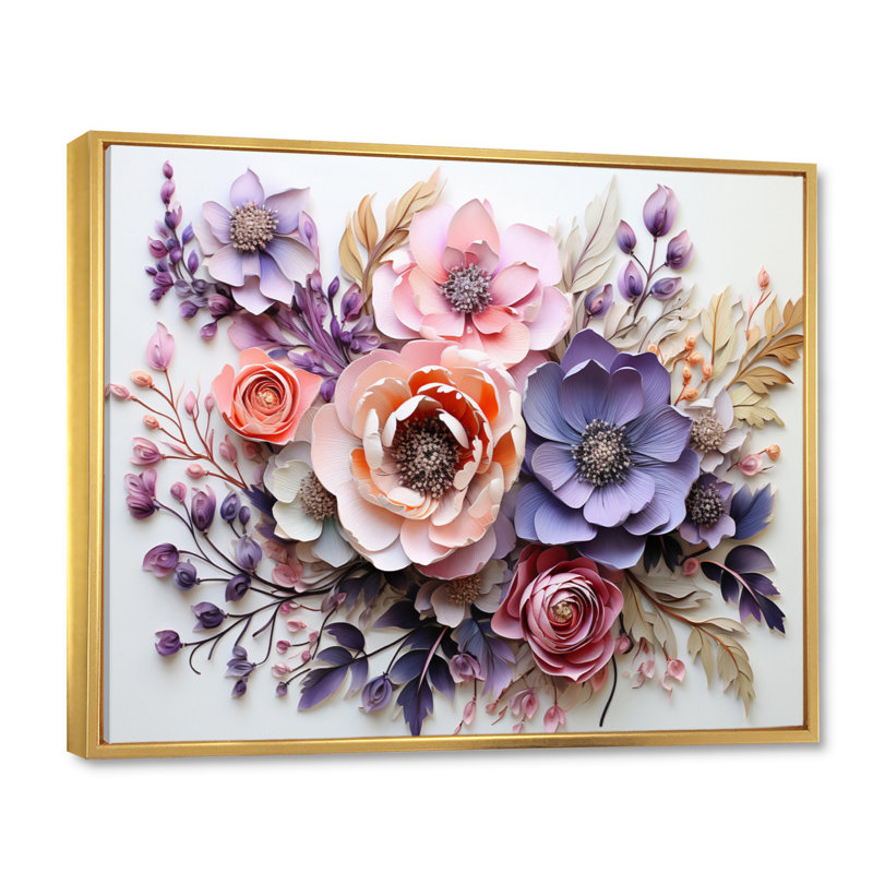 Fleurs délicates, art mural Dahlia pour le salon, Cadre flottant doré, H 16 po x l 32 po x P 1 po