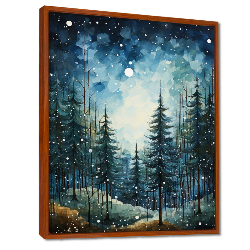 «Winter Snowy Evergreen I - Winter Landscape», reproduction sur toile, H 32 po x l 24 po x P 1 po, Cadre flottant brun