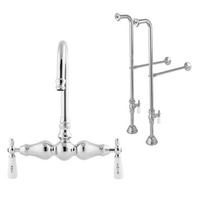 3 Handle Floor Clawfoot Tub Faucet with Diverter