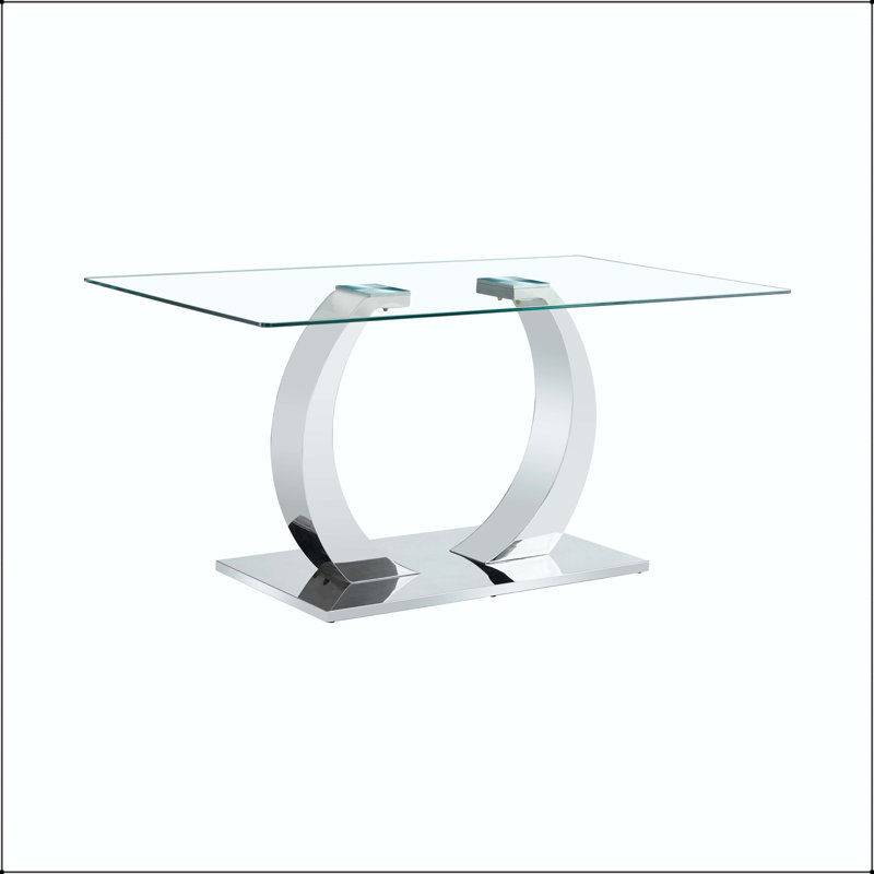 Table de salle à manger 63 "en verre transparent avec pieds en métal argenté