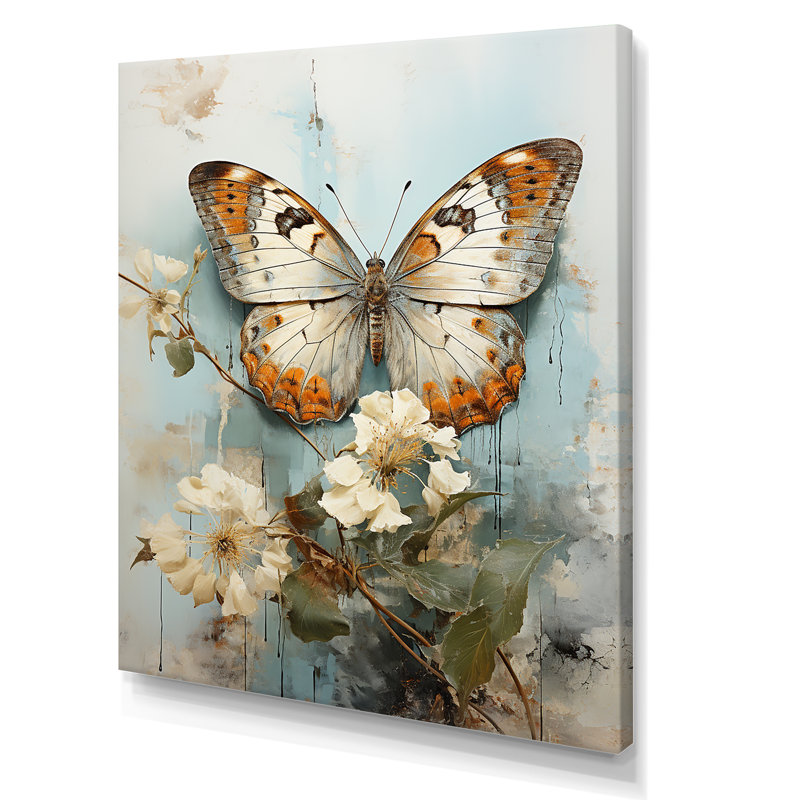 «Transcendent Neutrals Portray Butterflies I» - Décoration murale papillon, H 44 po x l 34 po x P 1,5 po, Toile tendue