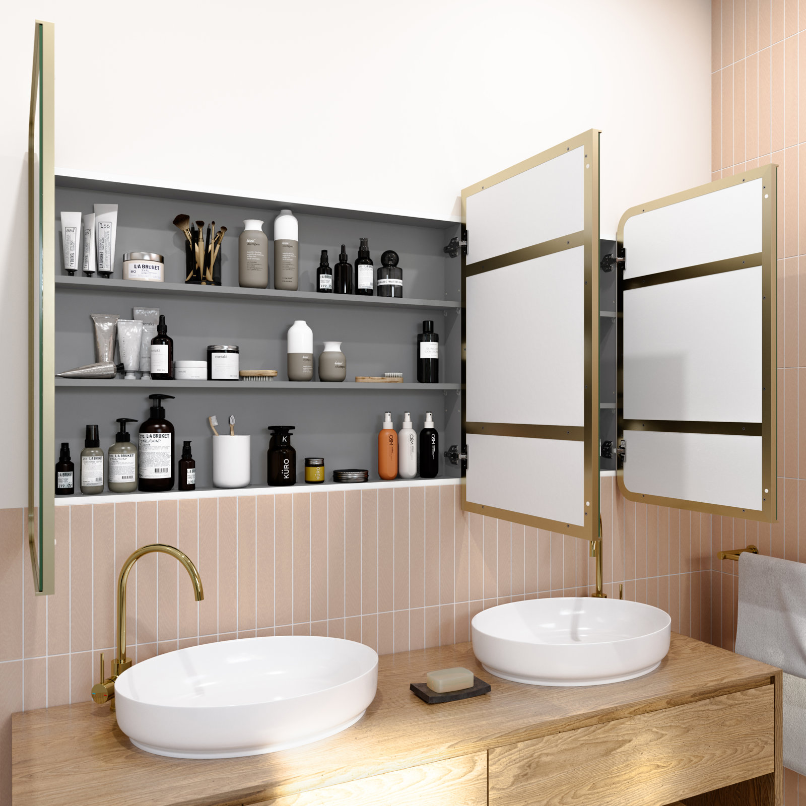 Calla Square Medicine Cabinet, Satin Brass