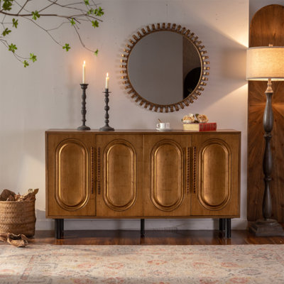 Buffet avec rangement - armoire de cuisine en bois avec tablette réglable, console sans poignée pour la salle à manger, table d'entrée moderne à 4 portes
