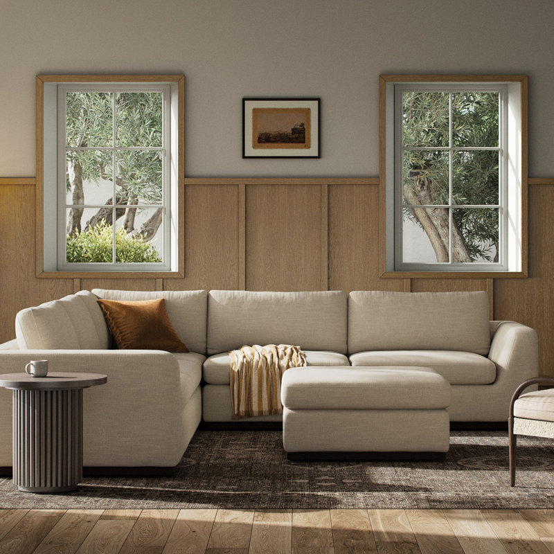 Colt 3PC Sectional W/ Ottoman-Surrey Olive, Savoy Parchment Polyester Blend