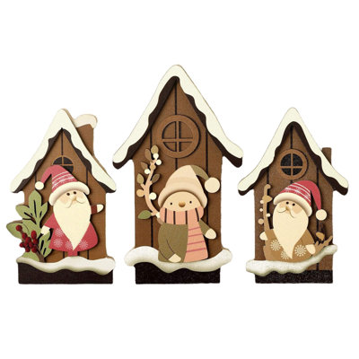 Christmas Decorations 3 Pack Wooden Gnome House Tabletop Decor Snow Cabin Gnome Sign Christmas Mantel Tiered Tray Winter Home Ornaments