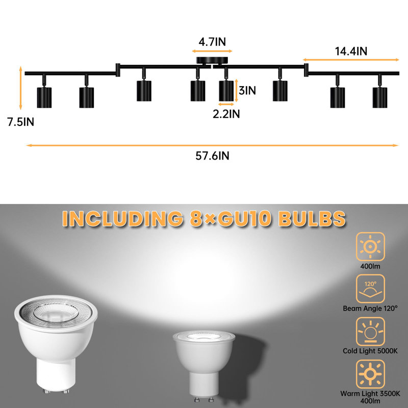 Track Lighting Fixtures Ceiling, 8 Light Track Light Kit,Included 8 LED GU10 Bulb