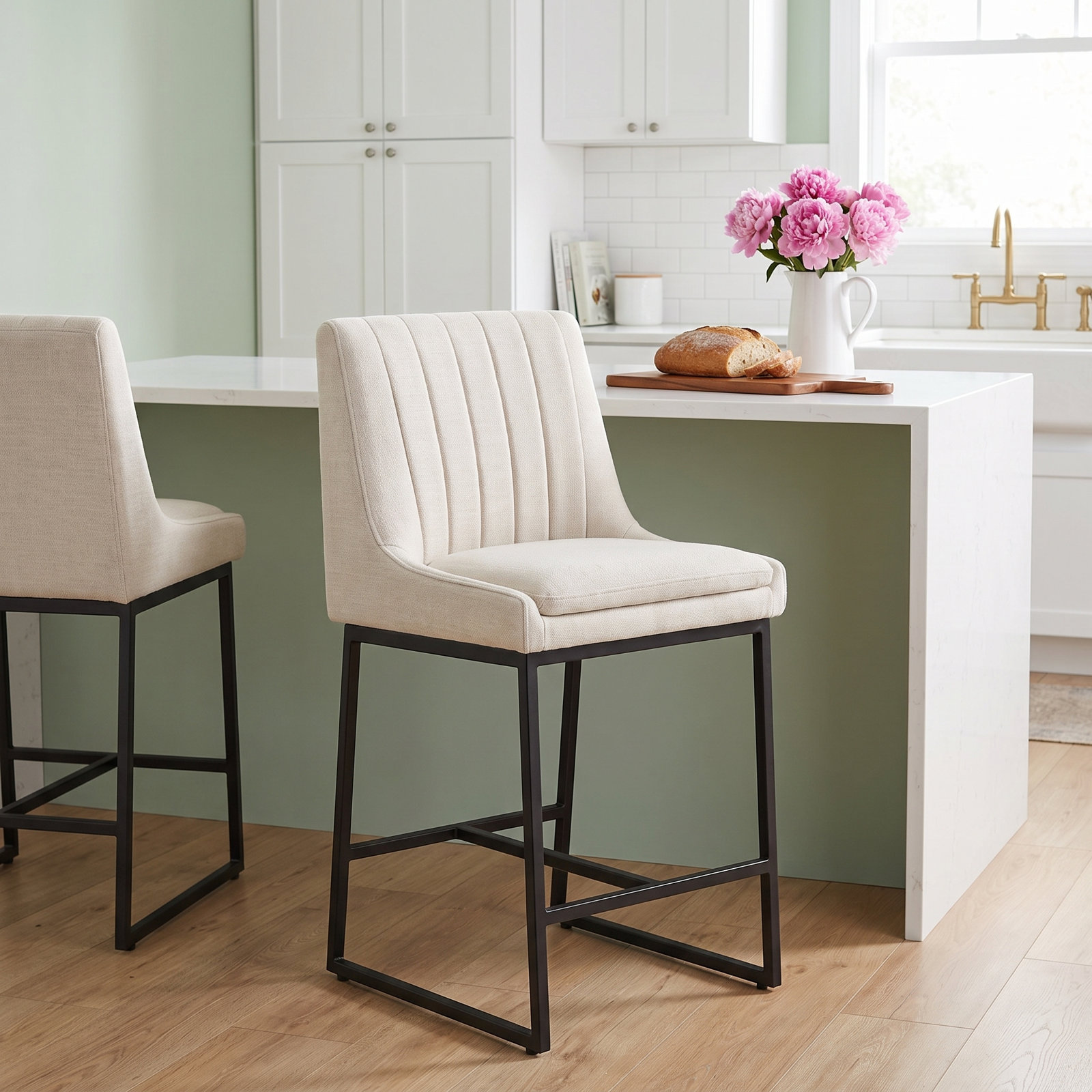 Welburn Counter Stool, Effie Linen Performance Linen