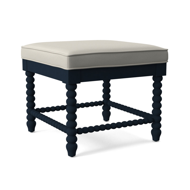 Louisa Bench, Navy Finish, White Performance Fabric