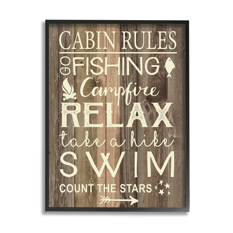 Art mural sur toile surdimensionné à motif rustique moderne, "Cabin Rules Camp Swim Swim" par Louise Allen Designs