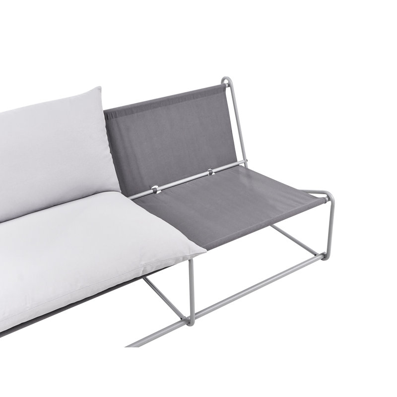 Bessi 160cm Wide Straight Steel Patio Sofa with Cushions, Grey/Green