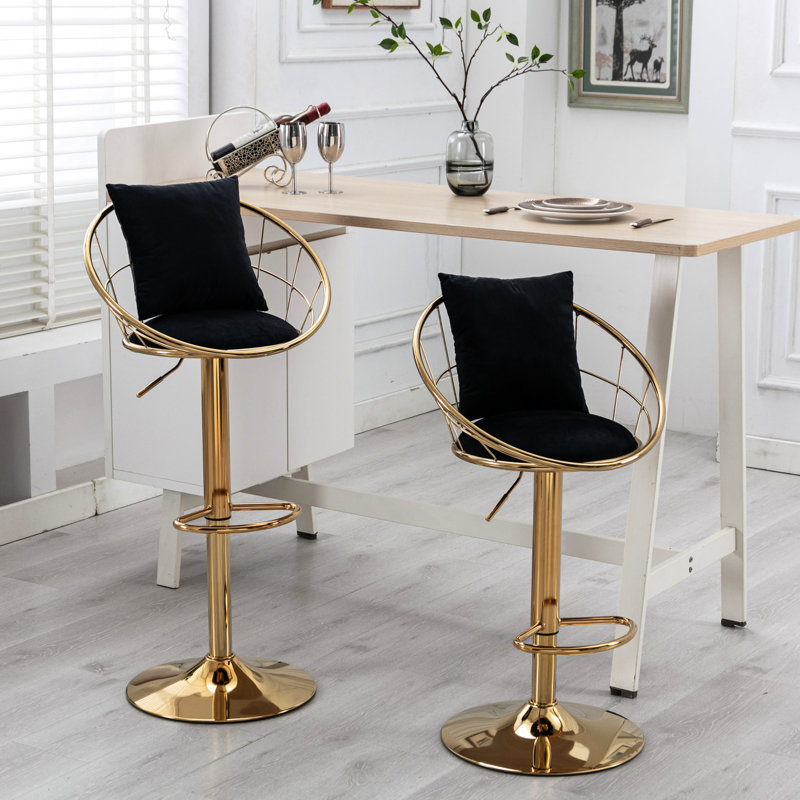 2 pièces sièges de bar en velours noir, rotation de 360 degrés, hauteur réglable, chic pour la salle à manger et la rotation, repas réparateur