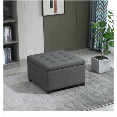 Repose-pieds de rangement capitonné en tissu avec couvercle de siège rabattable, charnière en métal et structure stable en bois d'eucalyptus pour le salon, l'entrée ou la chambre à coucher