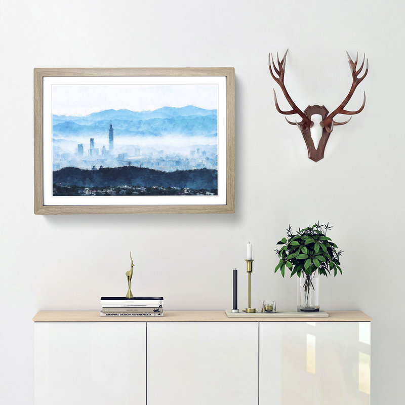 Taipei City in Taiwan - Picture Frame Painting Print, 33cm H x 45cm W x 2cm D, Oak Framed