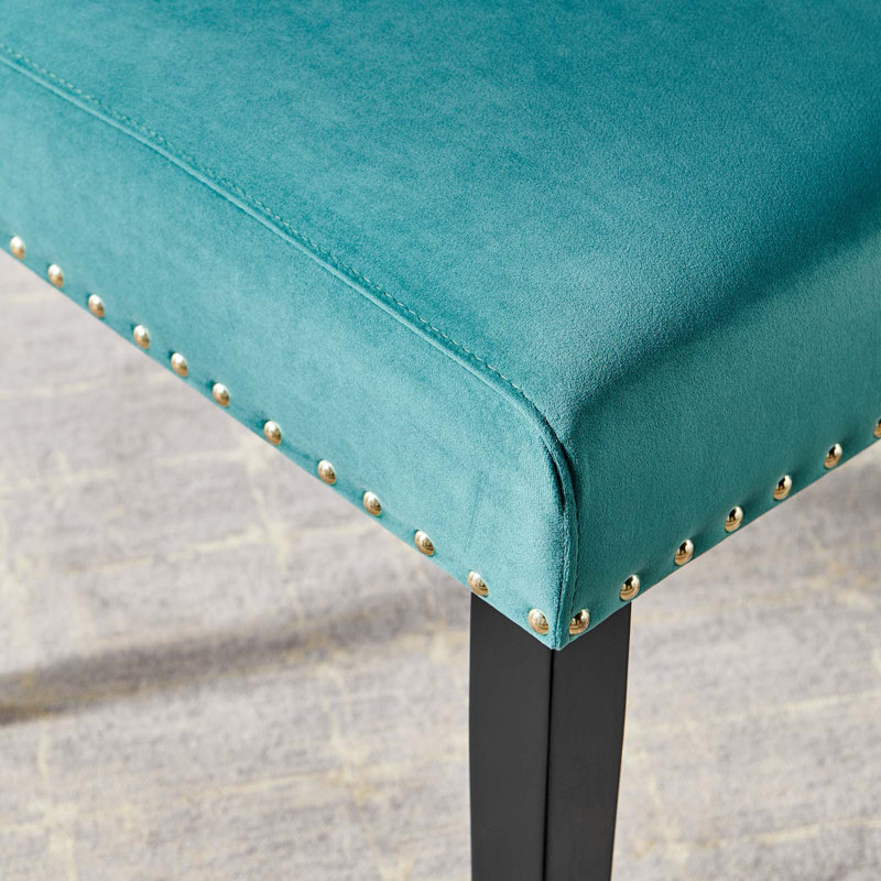 Modway Silver Orchid Lind Velvet Nailhead Trim Dining Side Chairs, Teal Plainweave