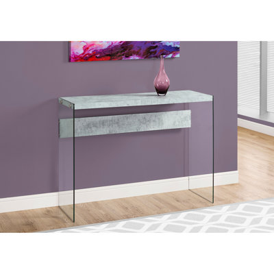 Contemporary Living Room Table With Grey Laminate And Clear Tempered Glass - Ideal For Bedroom, Entryway Spacious Bedroom Console In Glass, Look