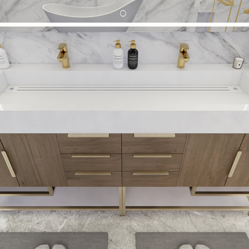 Ensemble de meuble-lavabo double 71 po Ridley, Blanc lustré, Chêne clair
