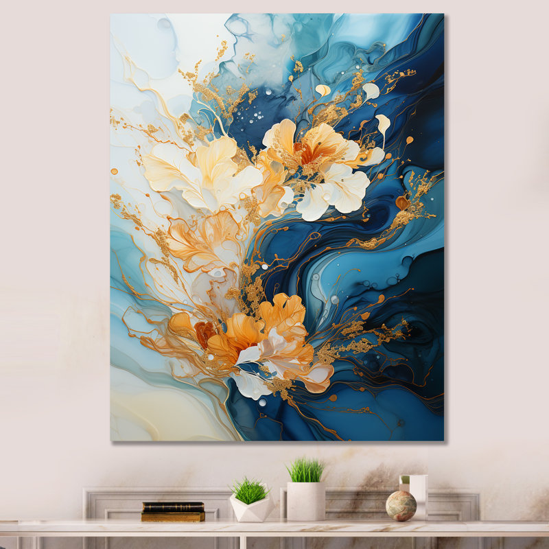 Floral, tempête bleue, charme, impression sur toile, Toile tendue, H 20 po x l 12 po x P 1 po