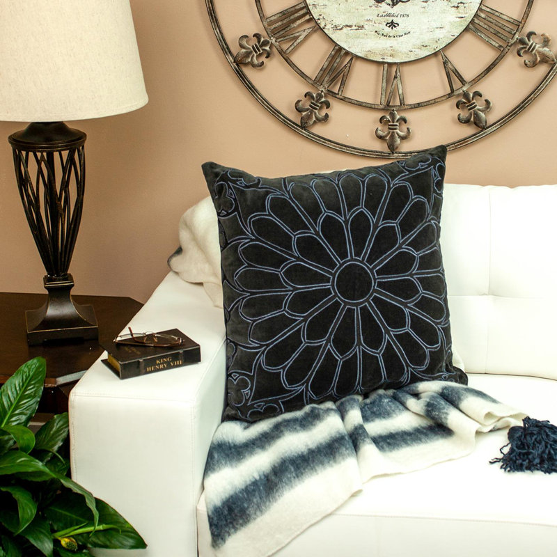 Embroidered Cotton Blend Throw Pillow