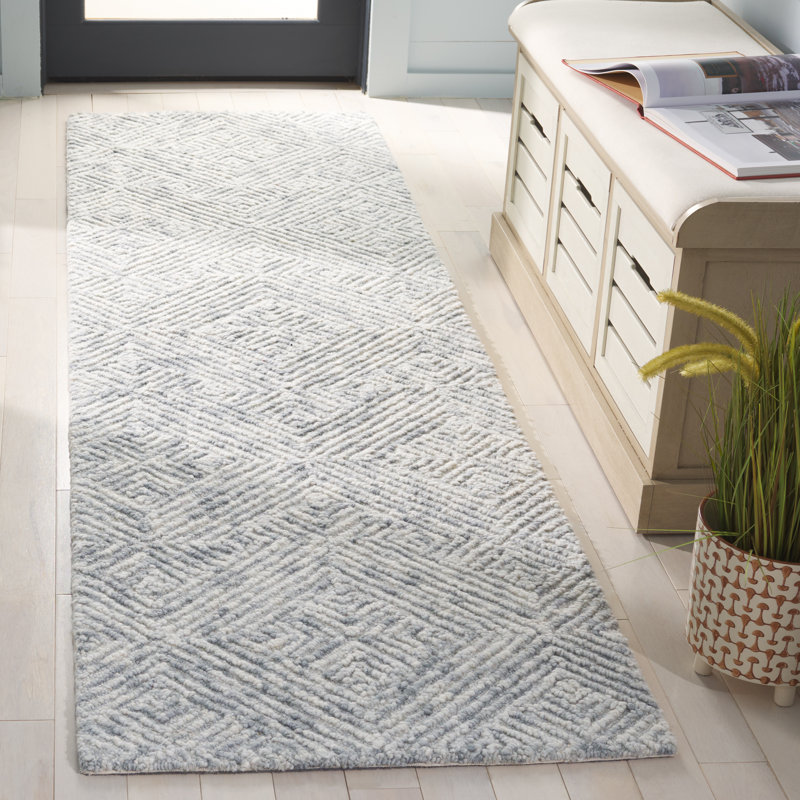 Tapis géométrique en laine touffeté à la main Trace 151, Tapis de couloir 2 pi 3 po x 8 pi