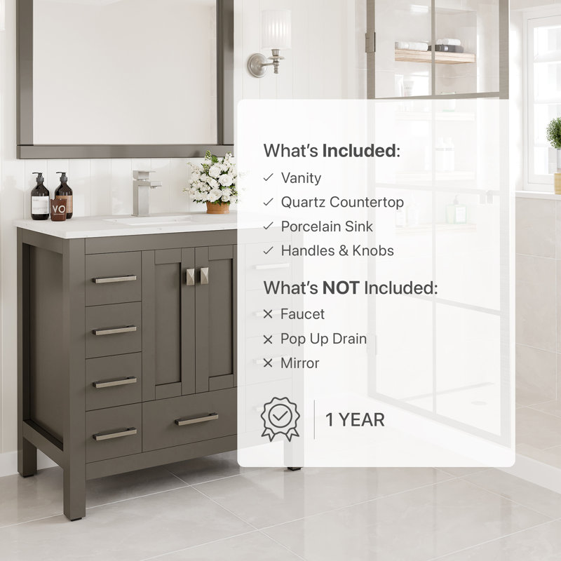 Lark Manor™ Ethyn 36"W X 18"D Dark Grey Bathroom Vanity With White Carrara Quartz Countertop And Undermount Porcelain Sink