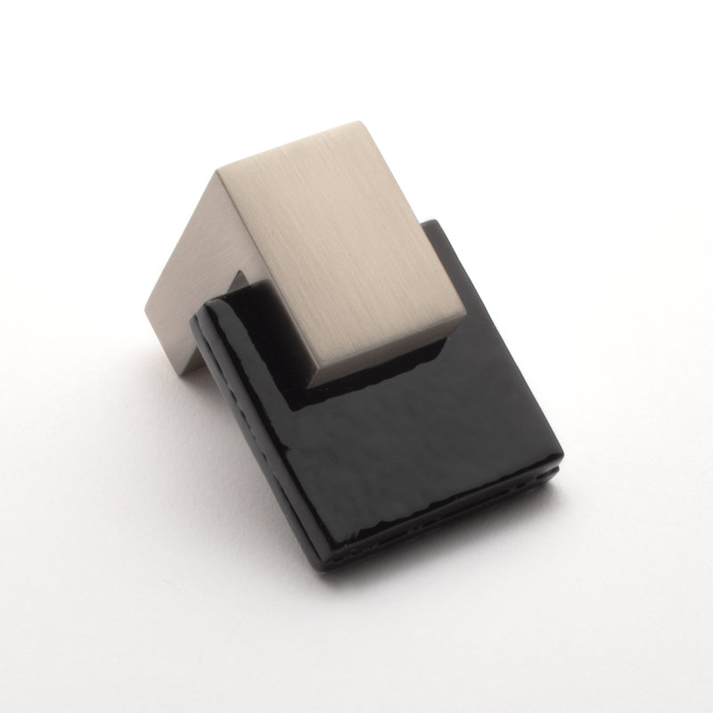 Affinity 1.625" Length Rectangle Knob, Satin Nickel, White