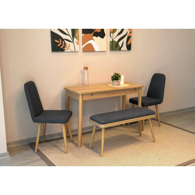 Extendable Dining Table & Chairs Set (4 Pieces), Oak & Anthracite | Table: 43.3 x 29.5 x 19.7 in. (Open: 43.3 x 29.5 x 27.6 in.) | 100% Melamine Coated Particle Board, Sturdy & Stylish | Ideal for Dining Rooms & Gatherings