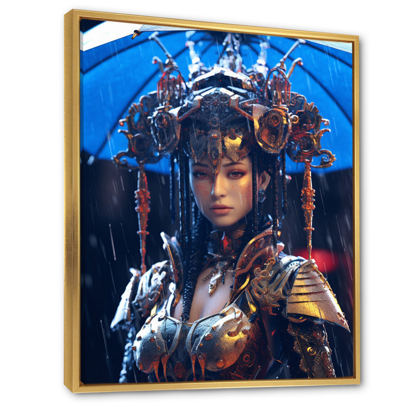 «Cyberpunk Goddess Futuristic Portrait» - reproduction, H 44 po x l 34 po x P 1,5 po, Cadre flottant doré