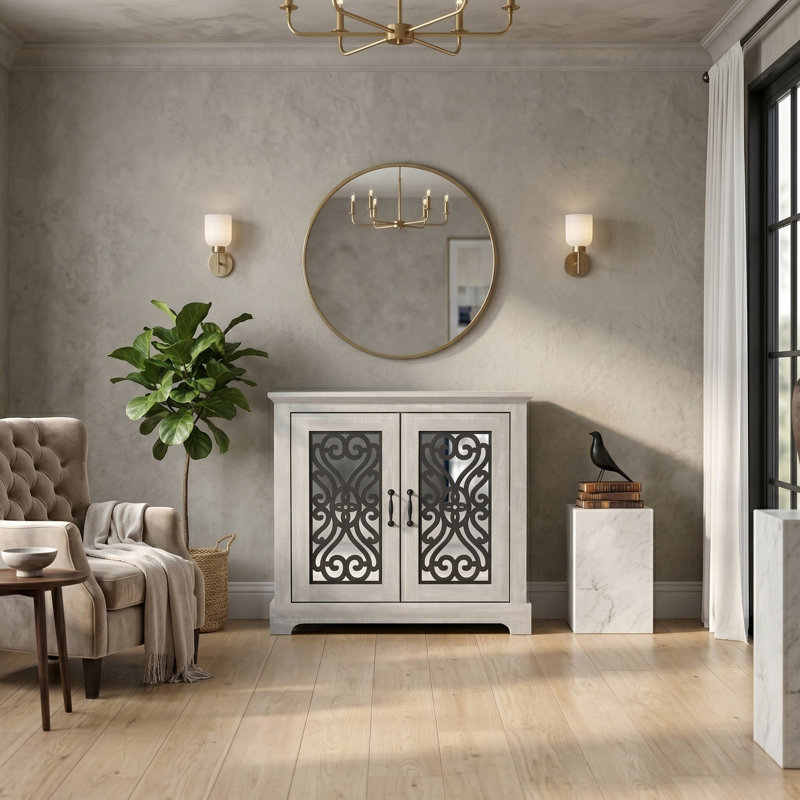 Ariba 29.3" H 2-Door Accent Cabinet, Dusty Gray Oak, Arabesque