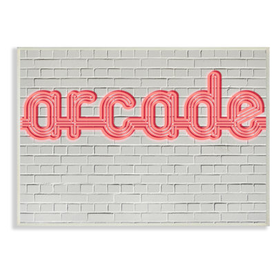 Arcade, signe graphique sur fond brique, art textuel surdimensionné
