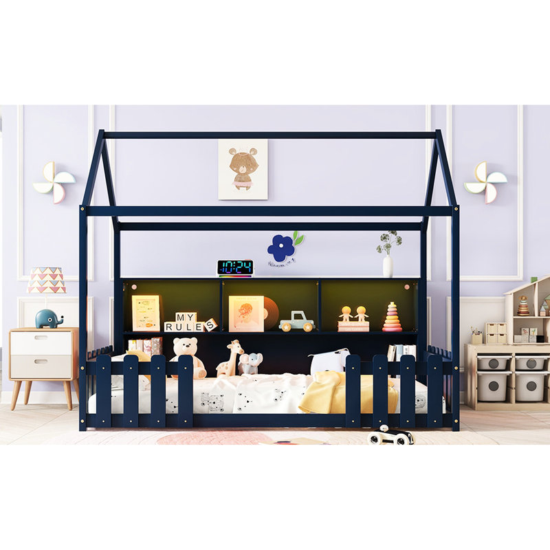 Lit simple avec rangement à DEL et rangement utile - bleu marine, Navy Blue