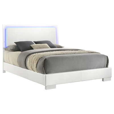 Strick & Bolton White High Gloss Wood Queen LED Panel Bed