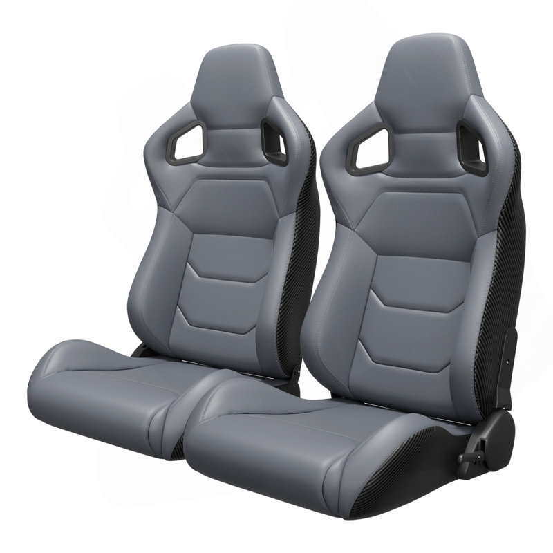 2PC Universal Bucket Racing Seats Stitch PVC Leather Reclinable Carbon Look Leather  With Adjustor Slider(Not Including Seat Bracket ) 1 Box Of 2 Pieces