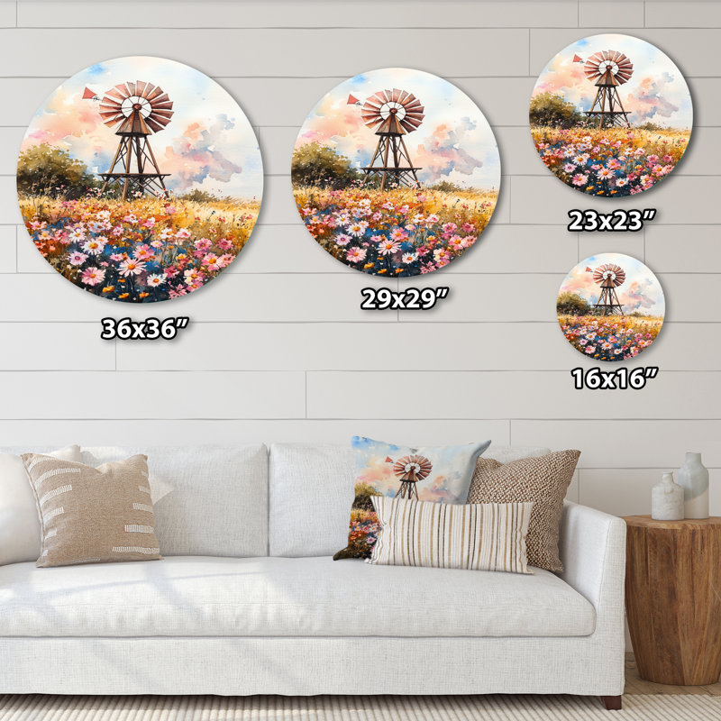 Décoration murale ronde en métal Country Farm Mill, L 36 po x H 36 po