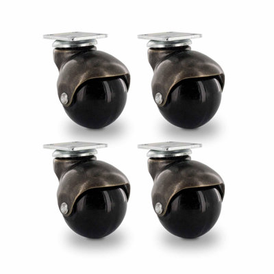 1-1/2" Diameter Swivel Hooded PVC Ball Caster 2" x 1-3/16" Rectangular Top Plate 4 Pack