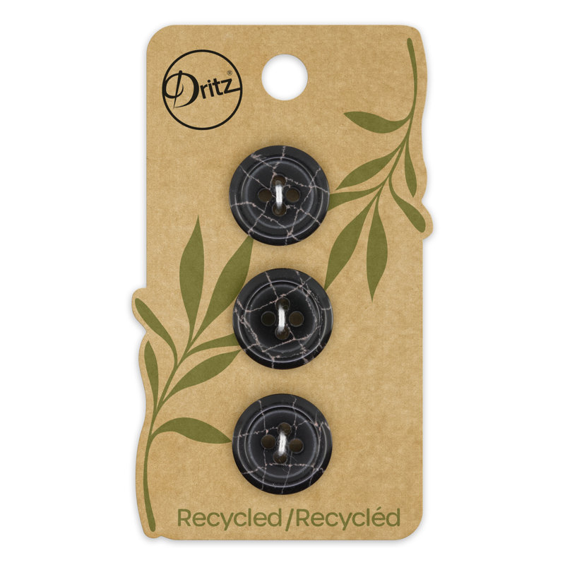 Dritz Recycled Polyester Round Button, 18mm, Black, 9 Buttons