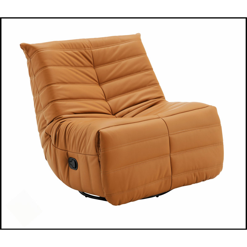 Talmon Orange Synthetic Leather Glider Recliner With Swivel, Full Foam Comfort And Durable Construction For Relaxation