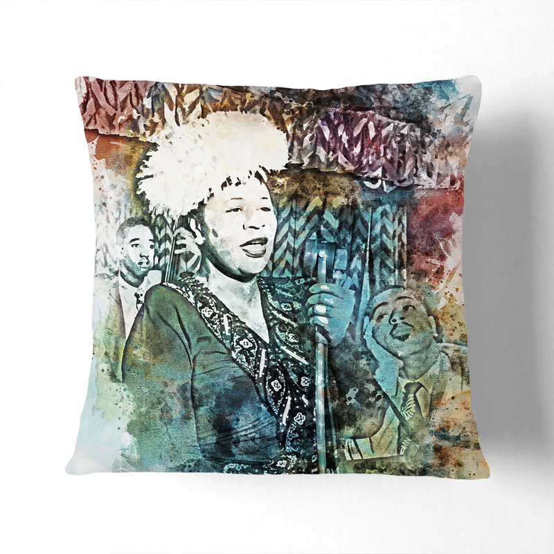 Ella Fitzgerald in Abstract Cushion with Filling, 55cm H x 55cm W x 20cm D, White